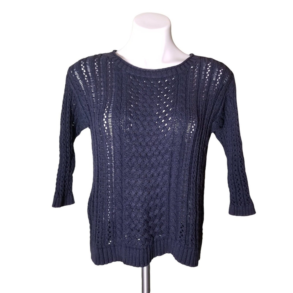 Anthropologie Moth Cable Knit Blue Zip Back Sweater Womens Size Small
